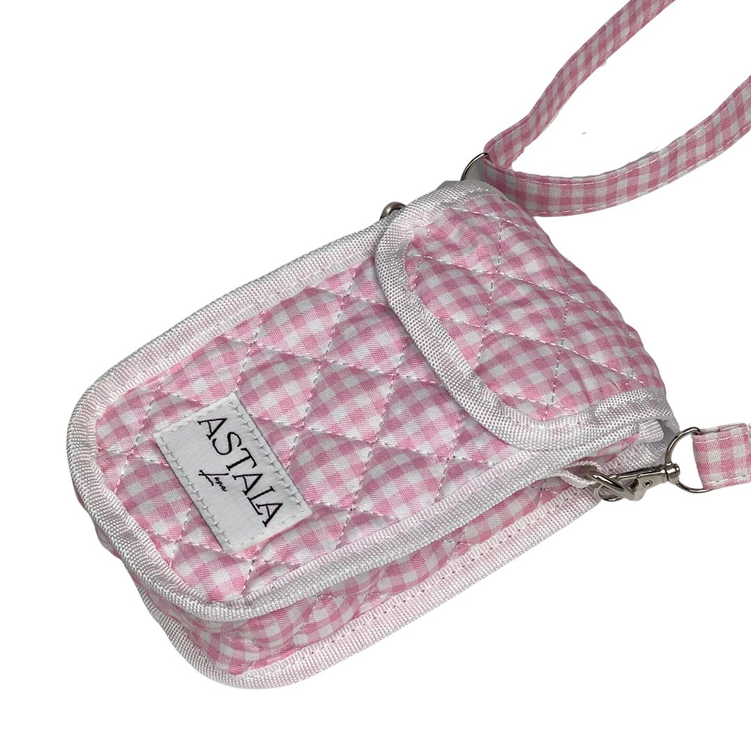 Aurora Pink Blue Gingham Quilted Camera Bag Astala Luna