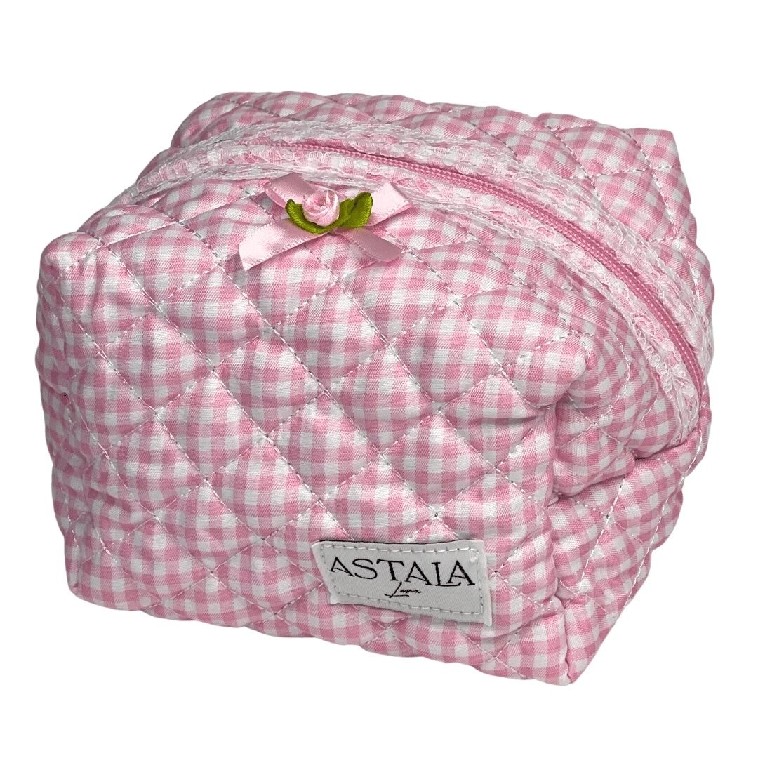 Coquette Aurora Mini Pink Blue Gingham Quilted Bag Make Up Bag