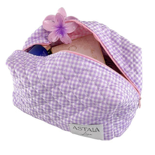 Pink gingham cosmetic bag for sale at Astala Luna