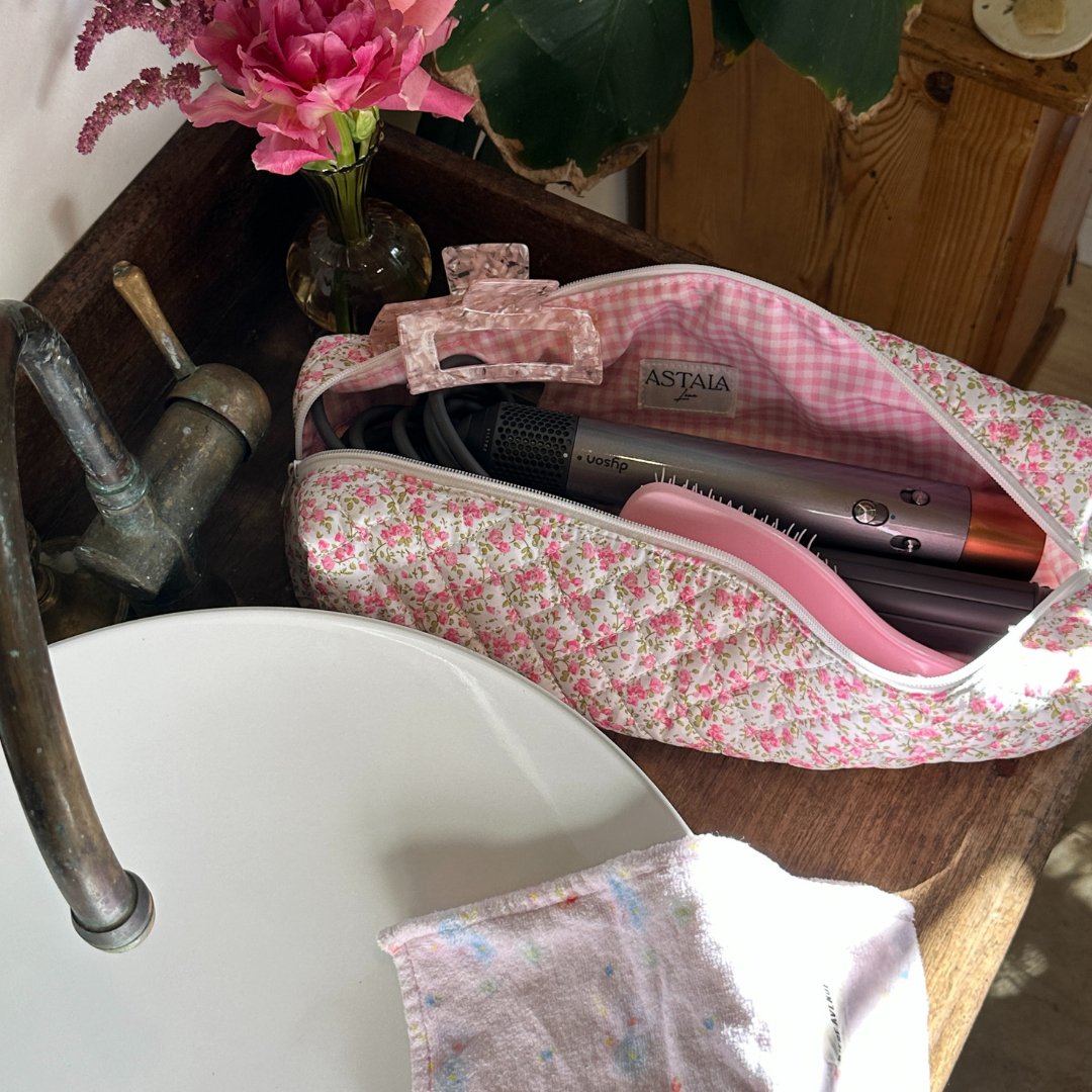 Hair Tool Bag Baby Pink Teddy Quilted Makeup Bag 