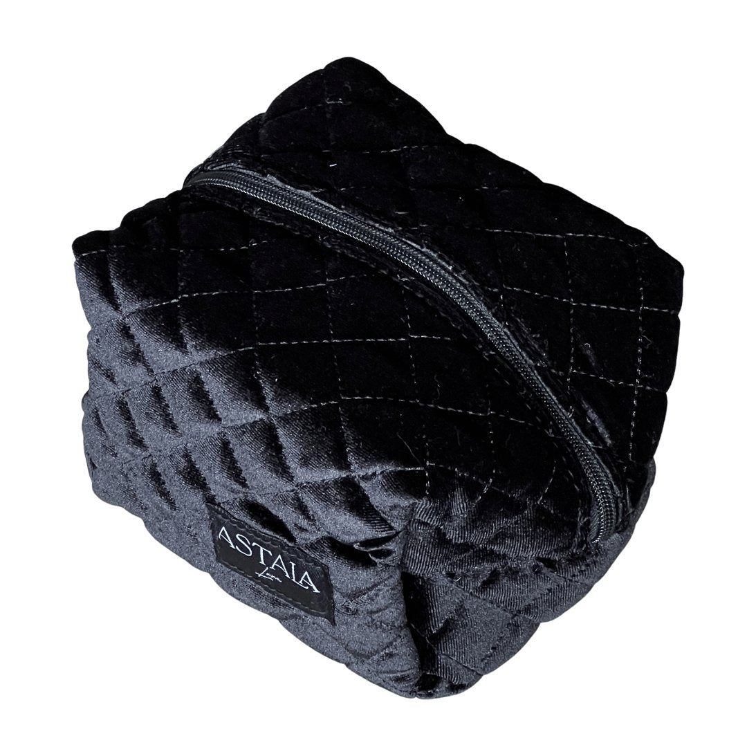 Salem Mini | Black Velvet Quilted Bag | Make Up Bag | Skincare Bag ...